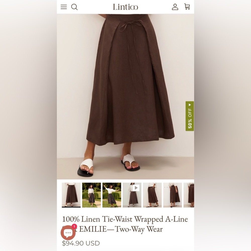 NEW 100 percent linen Brown Tie-Waist Maxi Skirt - Women - Picture 6 of 8